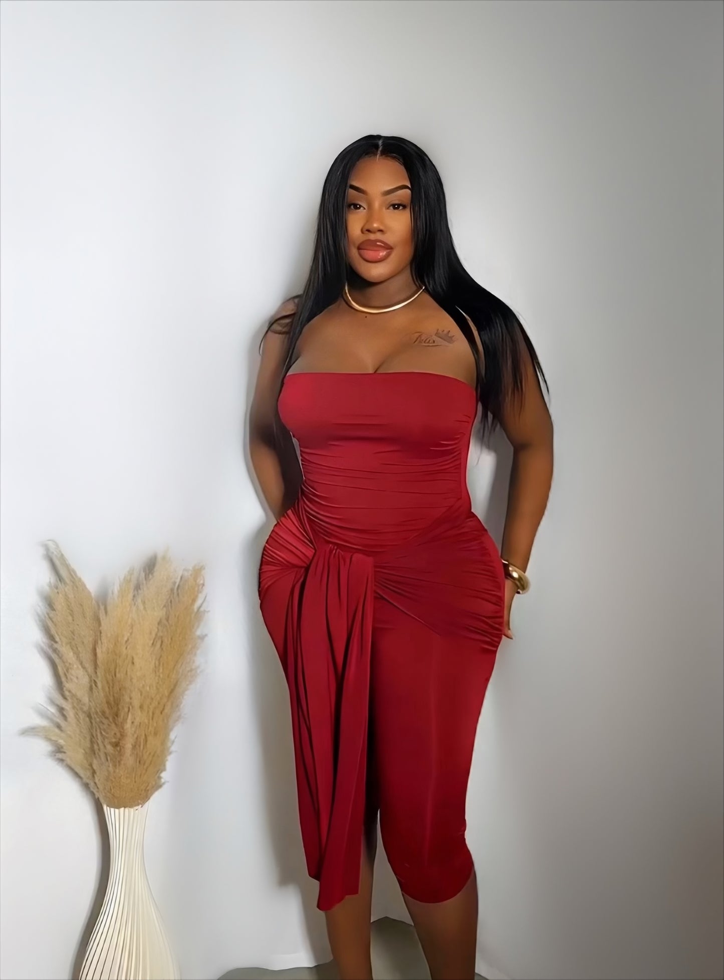 Flawless Doll Capri Jumpsuit- Burgundy