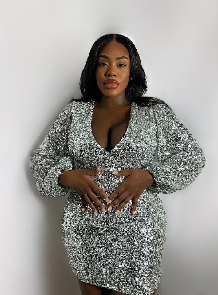 Rich Vibe Sequin Mini Dress - Silver