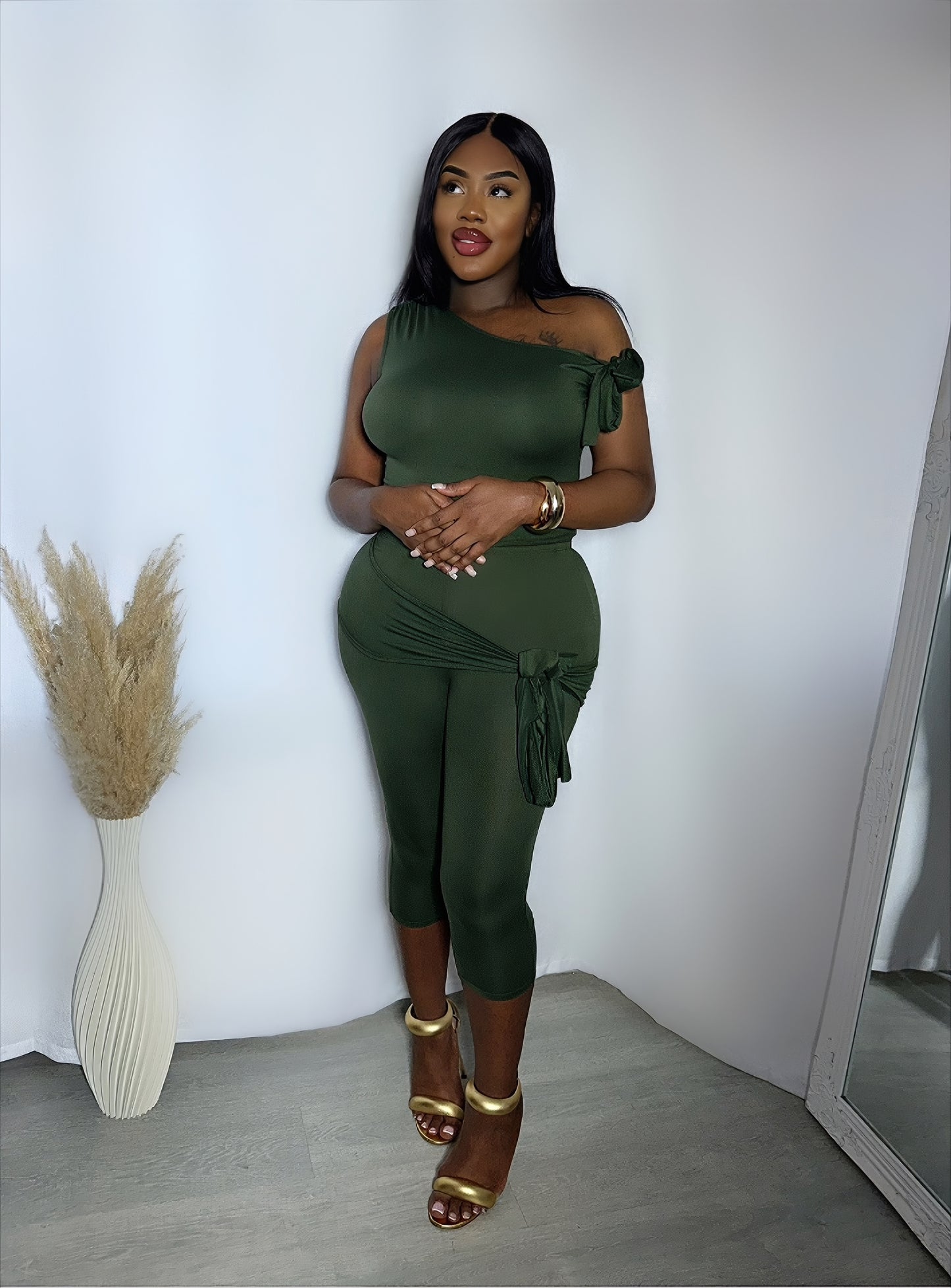 All Tied Up Shirt And Pant Set-Green