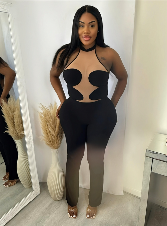 Pop Out Bodysuit Pant Set - Black