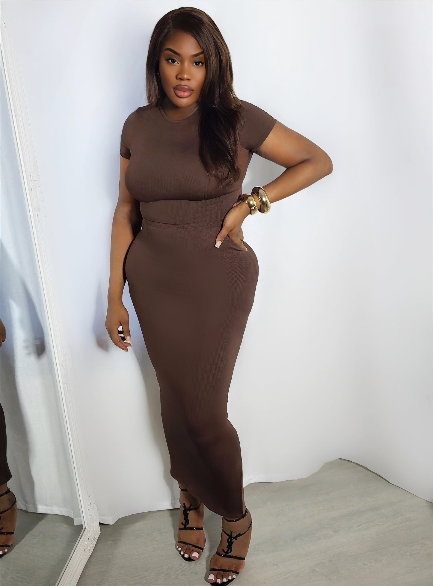 She Is A Star Midi Skirt Set- Brown
