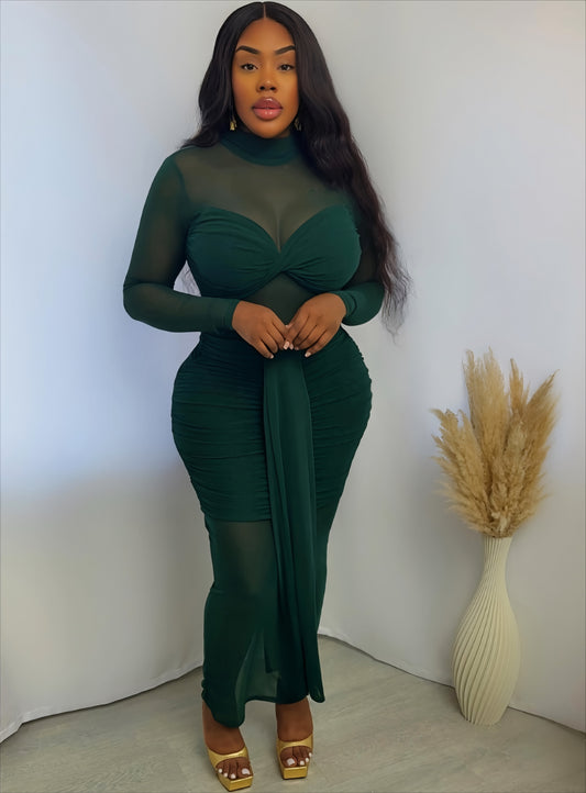 Head Turner Sheer Maxi Dress - Green