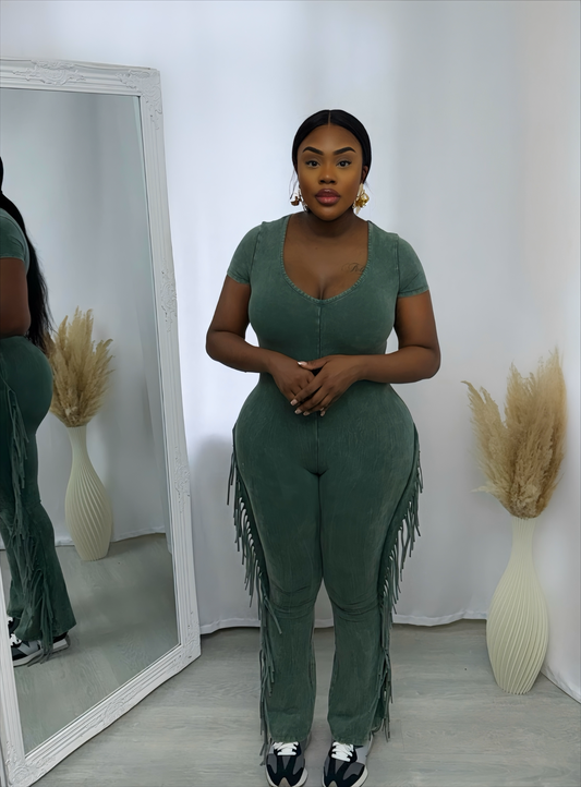 Cowgirl Fringe Jumpsuit - Green